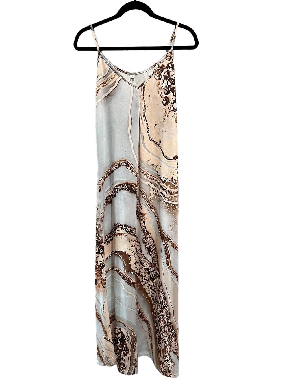 Geode Agate Print Boho Relaxed Maxi Dress Size S Rockhound Geology Retro Nature